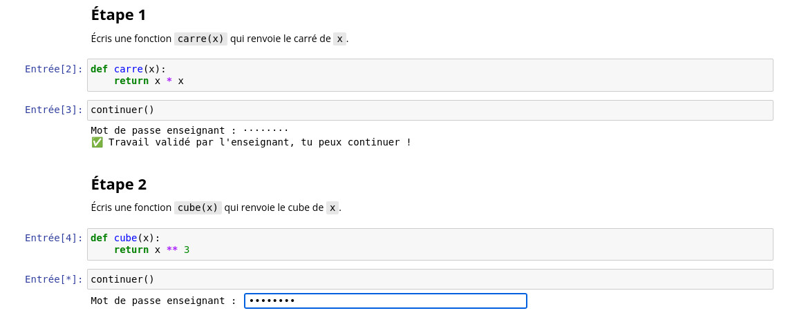 Validation par mot de passe enseignant