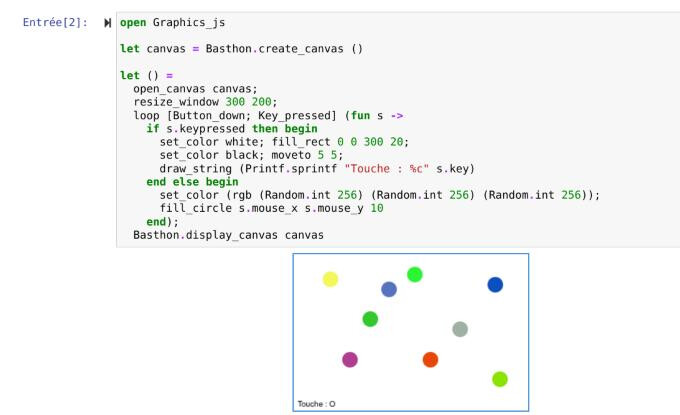Un canevas OCaml qui réagit aux clics et au clavier