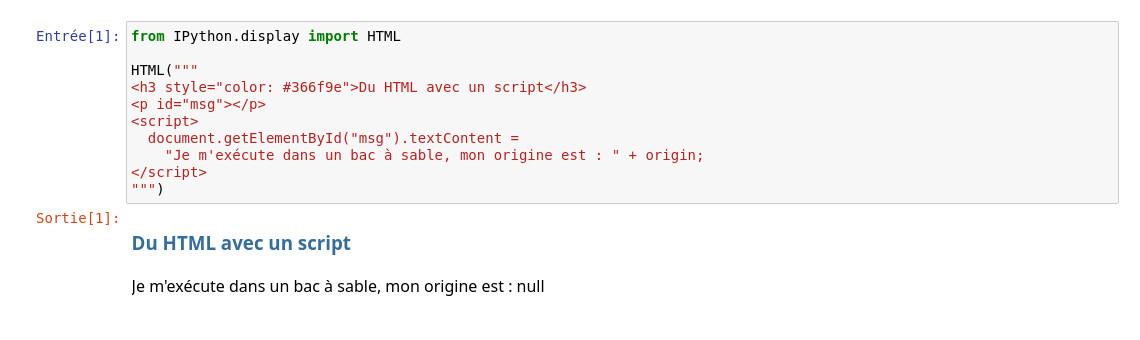 Script exécuté dans un bac à sable